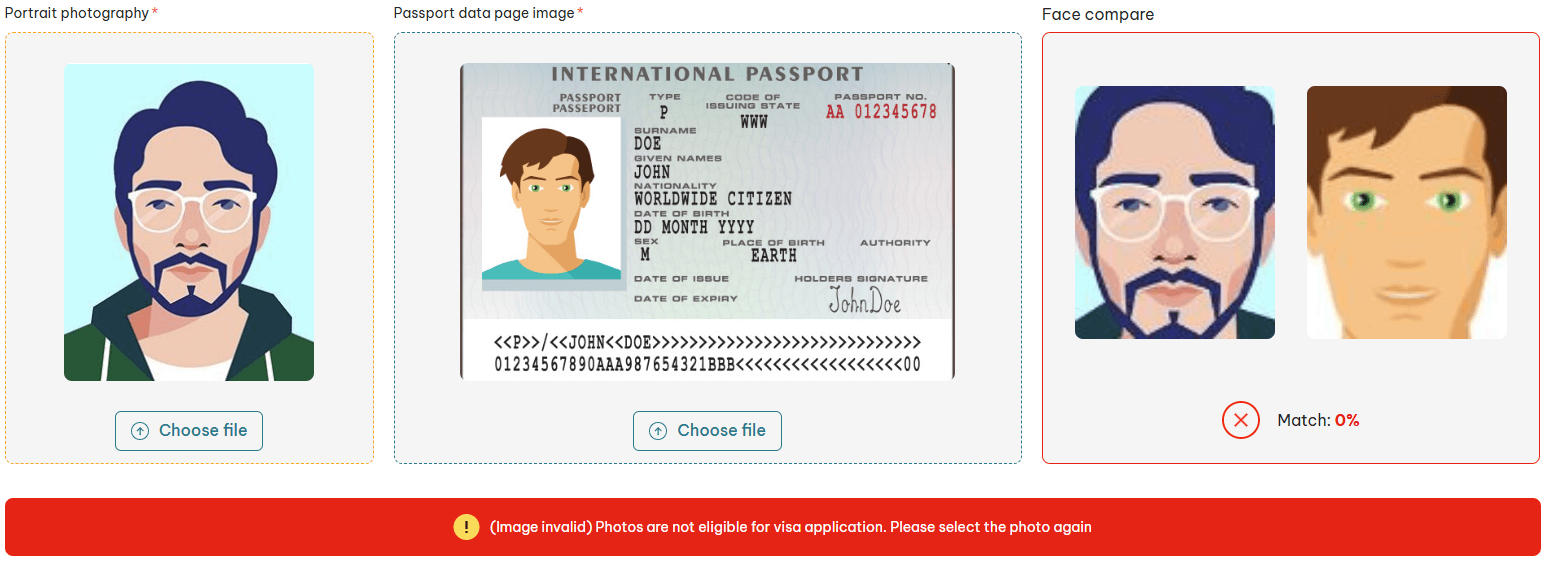Upload a recent portrait and biometric passport photo